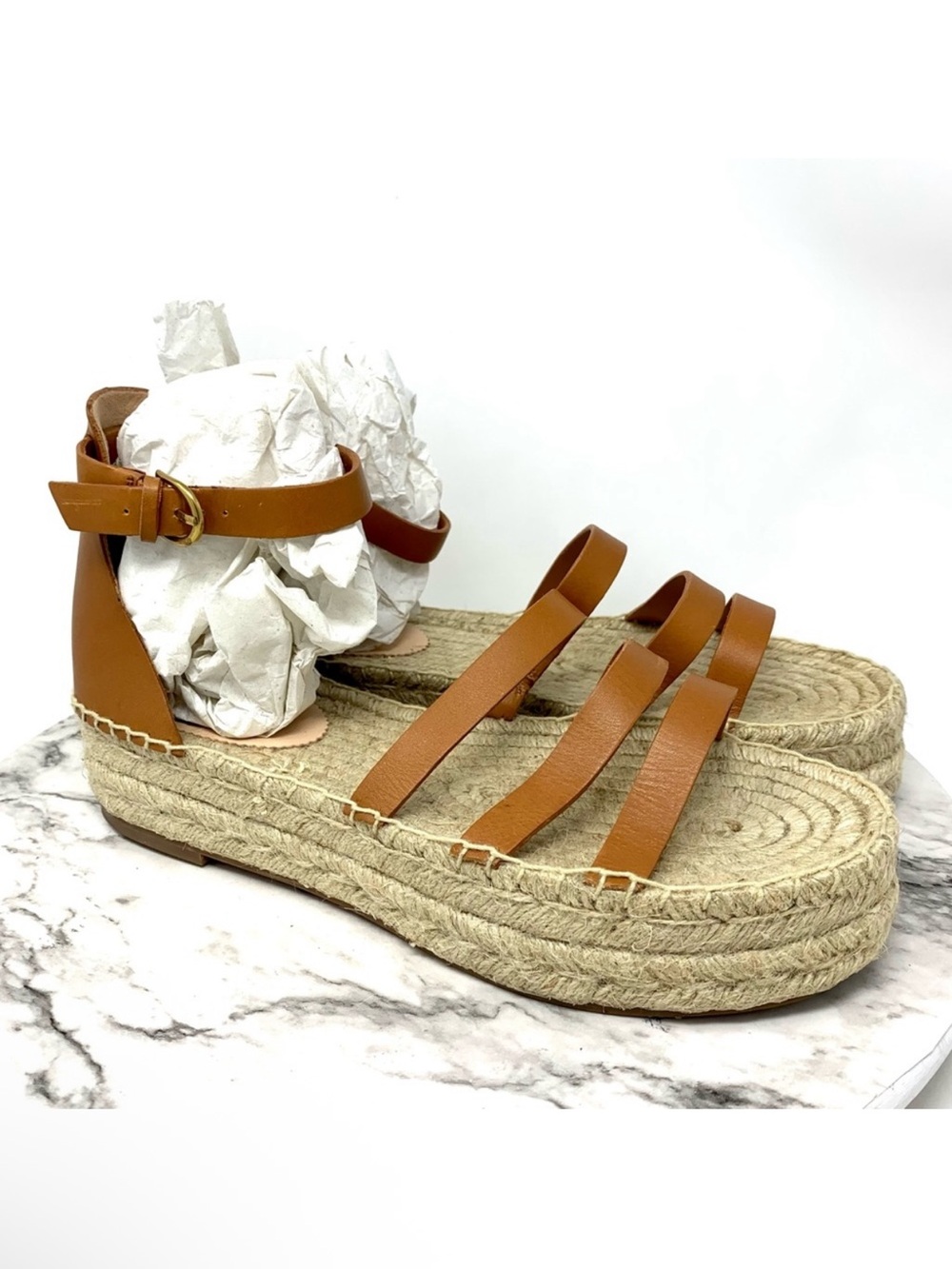 J. Crew Brown Leather Gladiator Espadrille Flatform Sandals 11 Classic Preppy